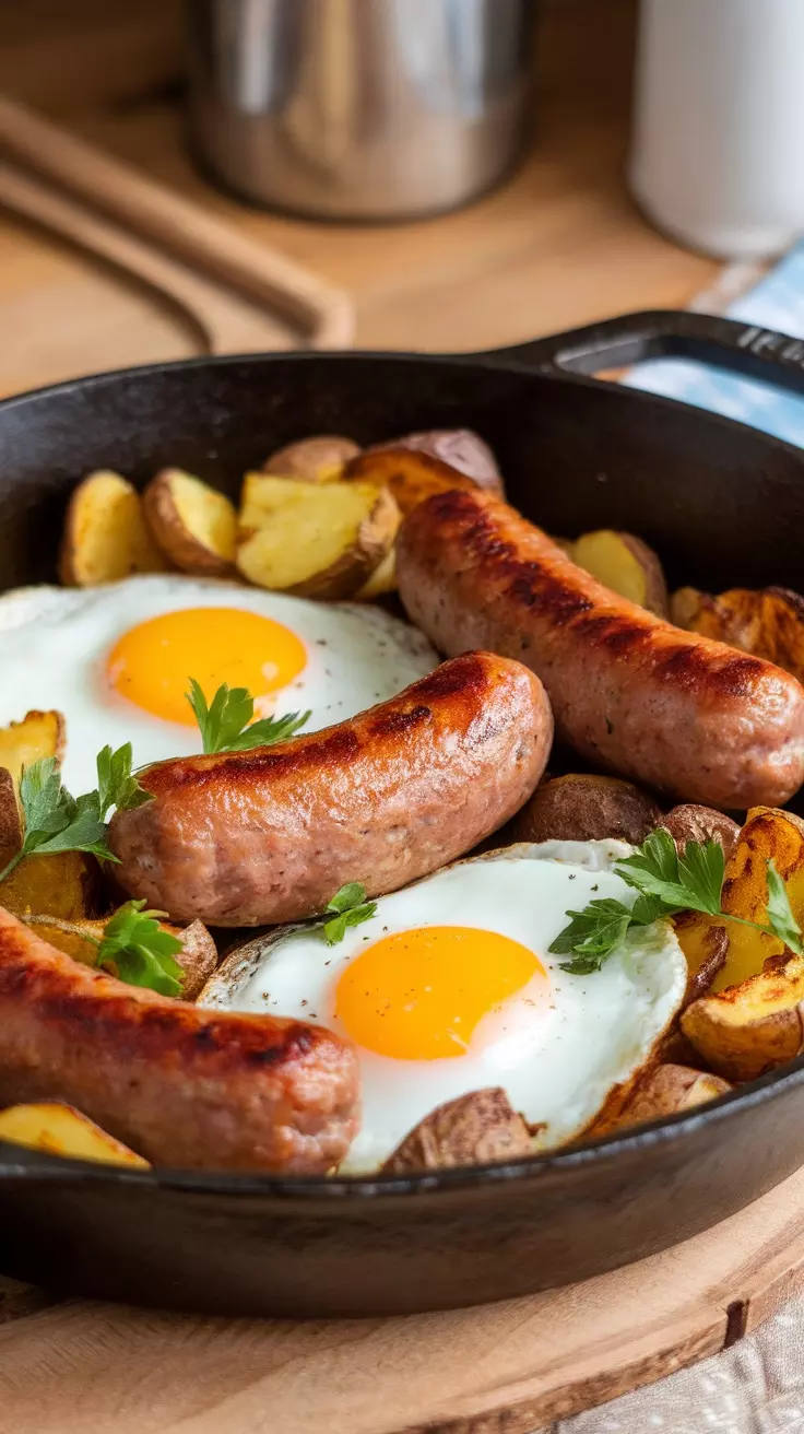 One-Pan Sausage and Egg Skillet with potatoes and herbs