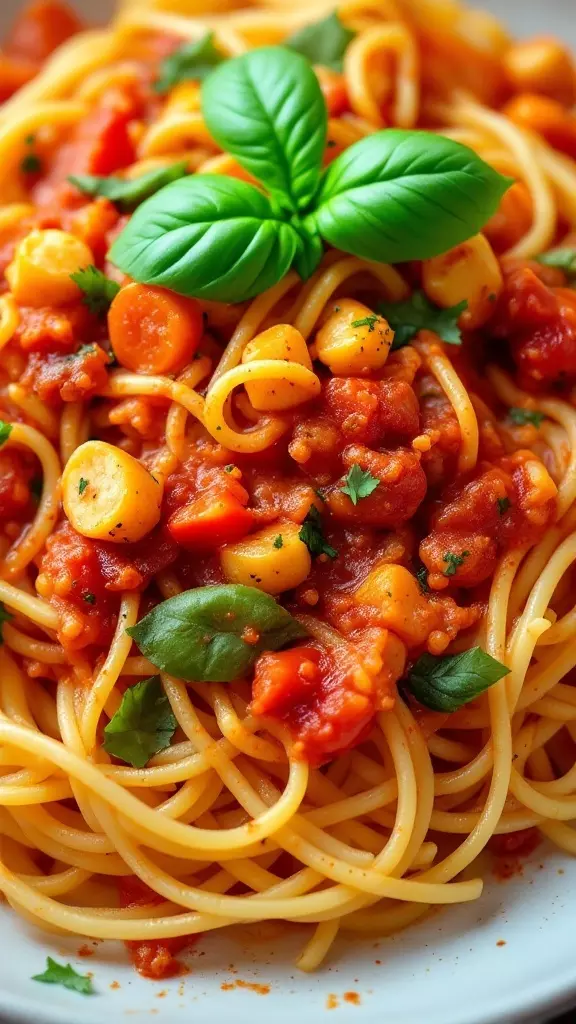 This one-pot vegetarian pasta is a true lifesaver on busy nights. Toss together spaghetti, your favorite veggies, and a rich tomato sauce for a quick and satisfying meal. Check out the full recipe here!