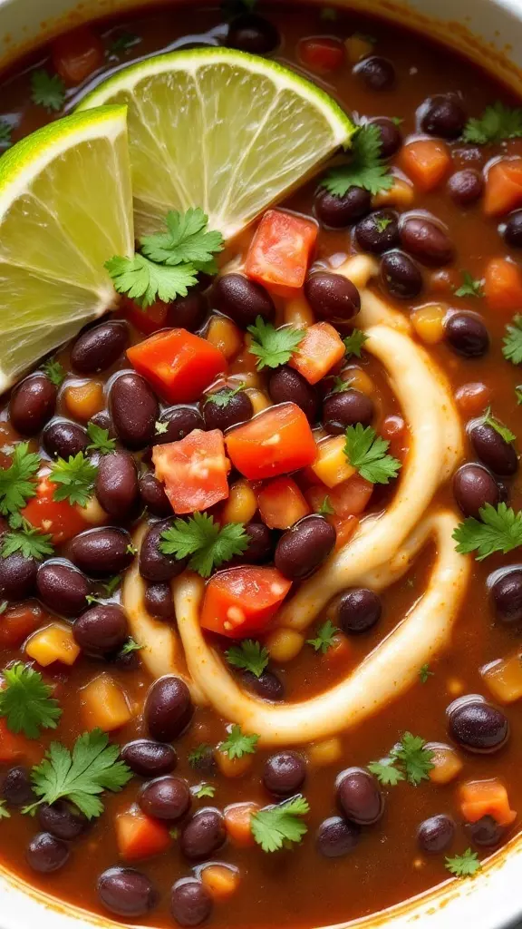 This simple black bean soup is perfect for a quick meal. Packed with flavor, it's a hearty dish that warms you up. Plus, it’s easy to customize with your favorite toppings!