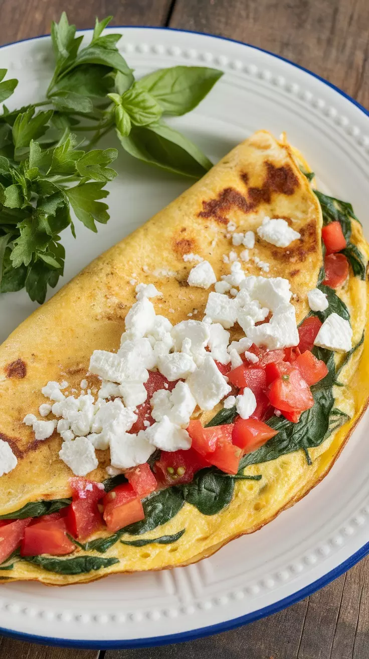 Start your day with a tasty spinach and feta omelette. This dish is packed with protein and greens, making it a healthy choice for breakfast. Toss in some fresh tomatoes for a burst of flavor!