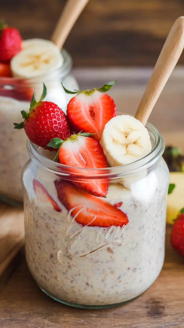 Start your day with a delicious mix of strawberries and bananas in your oats! This Strawberry Banana Overnight Oats recipe is simple to make and perfect for busy mornings. Just layer your ingredients in a jar the night before, and you'll wake up to a tasty breakfast waiting for you.