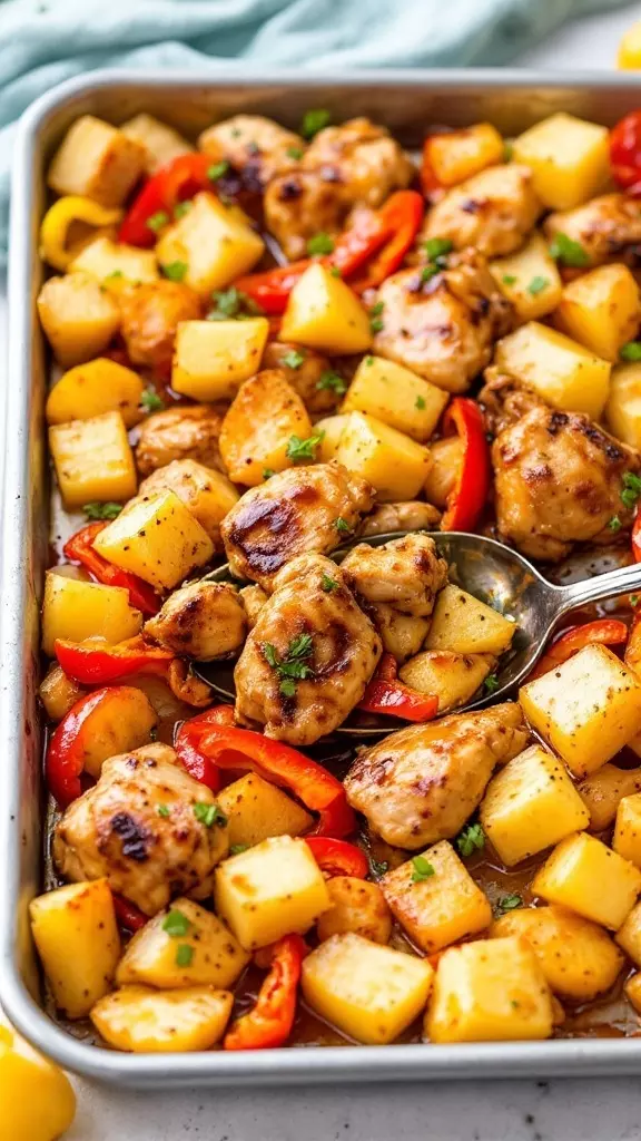 This Teriyaki Chicken and Pineapple Sheet Pan Meal makes weeknight dinners easy and fun. Just toss chicken, pineapple, and your favorite veggies on a sheet pan, drizzle with teriyaki sauce, and bake until everything is perfectly cooked. Check out the full recipe here for a delicious twist your family will love!