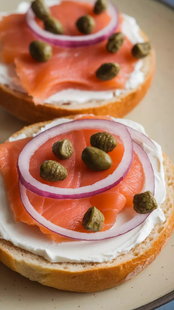 A toasted bagel with cream cheese and smoked salmon is a simple yet satisfying breakfast. The creamy texture of the cheese pairs perfectly with the rich flavor of the salmon. Top it off with some capers and red onion for a fresh twist!