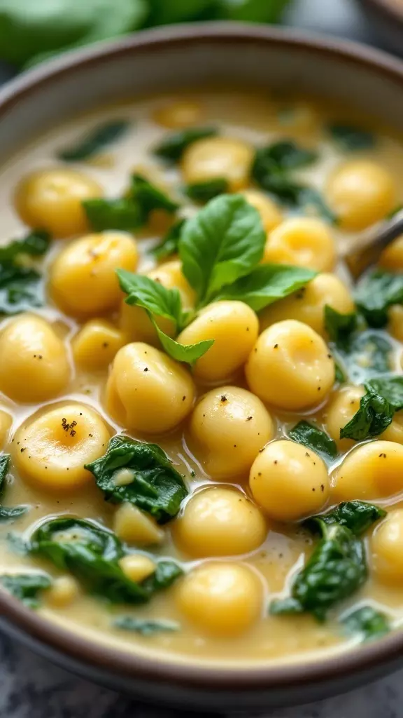 This Vegan Gnocchi Soup is perfect for a cozy night in. With tender gnocchi and fresh spinach in a creamy broth, it warms you right up. You can find the full recipe here!