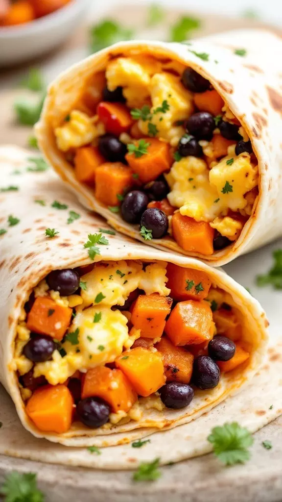 These vegetarian breakfast burritos are a tasty way to start your day. Packed with sweet potatoes, black beans, and fluffy eggs, they make for a filling and healthy breakfast option. You can find the full recipe here.