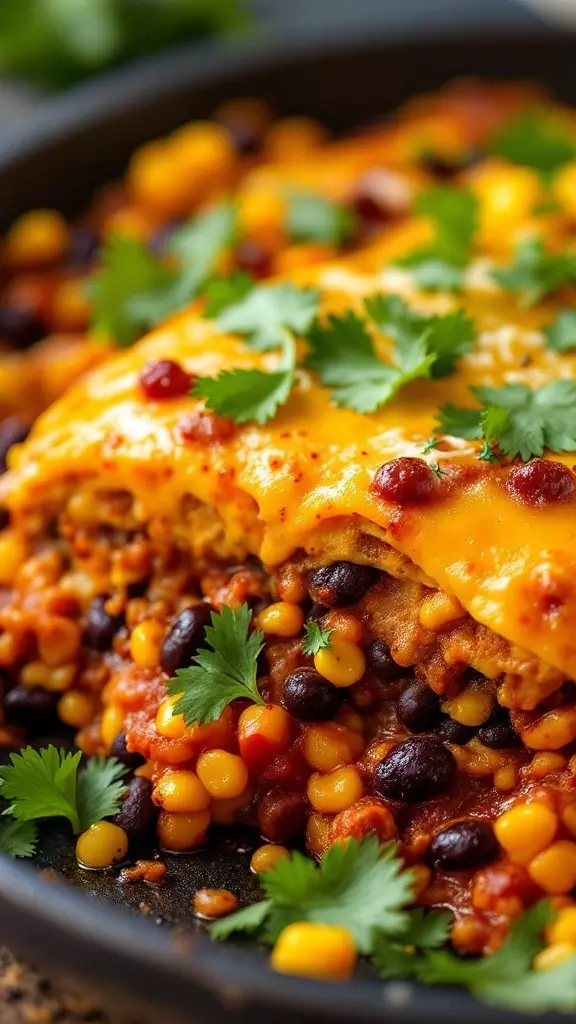 This Vegetarian Enchilada Skillet is a quick and tasty meal that everyone will love. Packed with black beans, corn, and cheese, it’s comfort food at its best. Check out the full recipe here for a dish that’s sure to please!