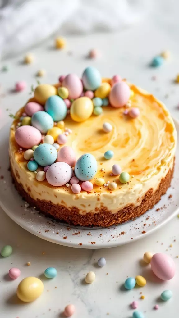 If there’s one dessert that screams Easter, it’s this Baked Easter Egg Cheesecake! 🌸✨ It’s rich, creamy, and has that perfect balance of velvety smoothness with a buttery biscuit crust. And let’s not forget the best part—those adorable pastel chocolate eggs on top!