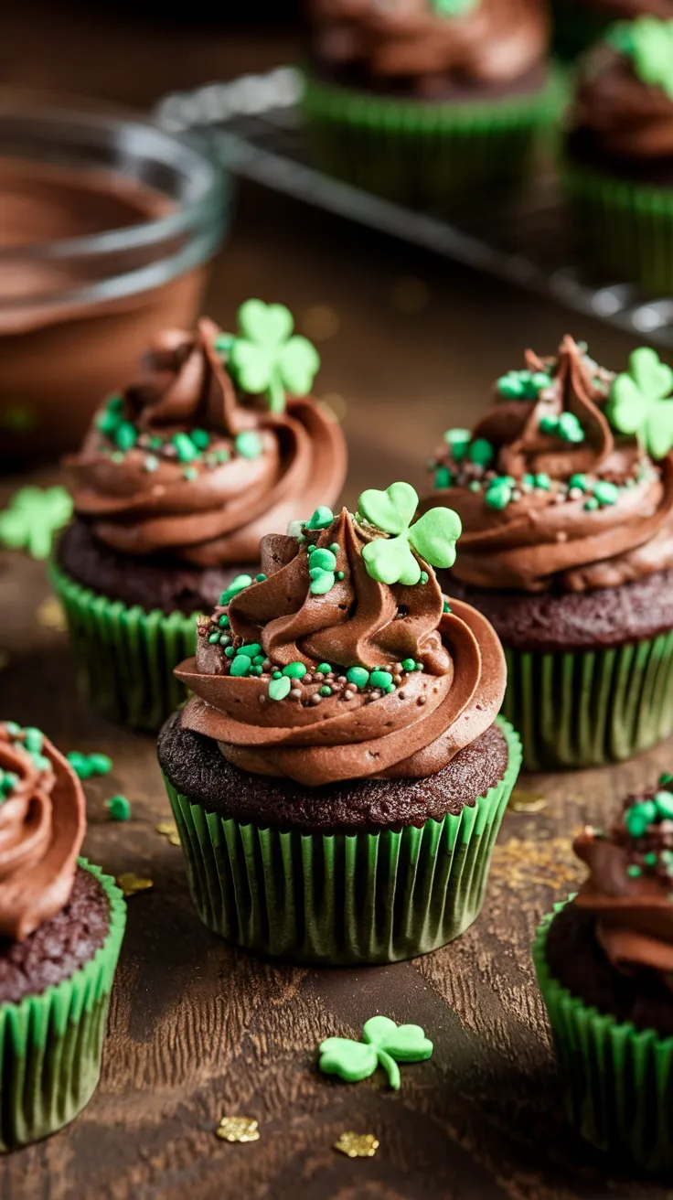 Celebrate St. Patrick’s Day with these rich and minty chocolate cupcakes! Topped with creamy chocolate frosting, these festive treats are the perfect mix of refreshing and indulgent. 🌈✨ #StPatricksDay #MintChocolate #CupcakeLovers #FestiveBaking #SweetTreats

