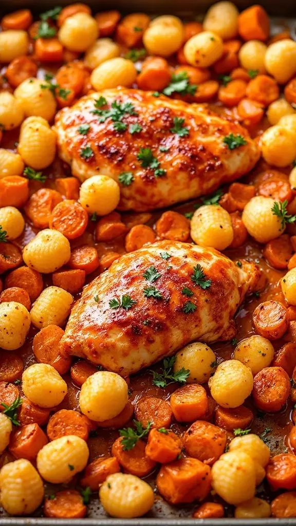 This Buffalo Chicken and Gnocchi Sheet Pan dish is a winner for busy weeknights. Juicy chicken and tender gnocchi roast together with sweet carrots, all smothered in a tangy buffalo sauce. It's easy to throw together and makes for a delicious meal without the fuss!