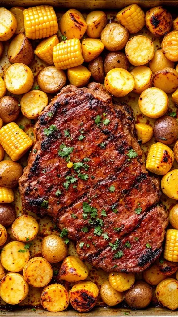 This Cajun steak and corn on the cob sheet pan dinner is a real winner for family mealtimes. The seasoned steak pairs perfectly with sweet corn and tender potatoes, making it a delightful dish everyone will enjoy. You can whip it up quickly, leaving more time for family fun!