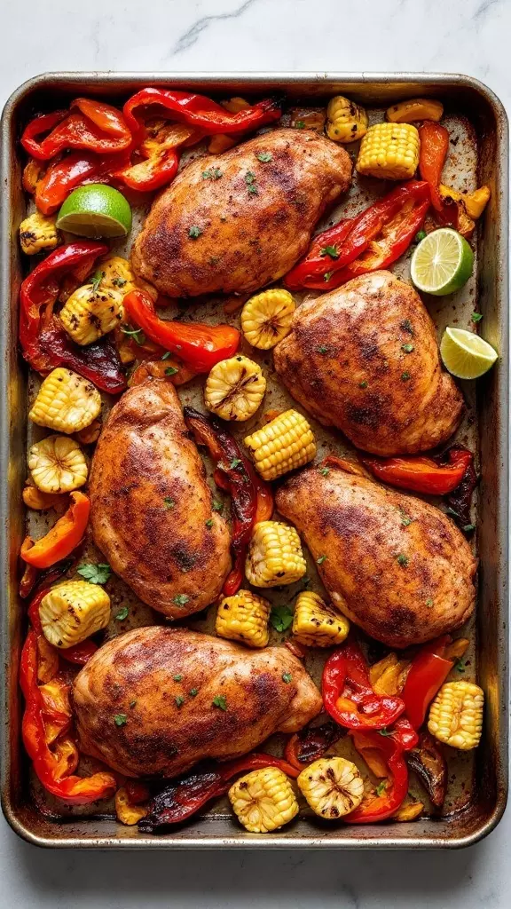 This Chili Lime Chicken is a game changer for your weeknight dinners! Juicy chicken breasts are paired with sweet corn and colorful peppers, all roasted to perfection. The zesty chili-lime flavor brings a fresh twist that makes meal prep a breeze!