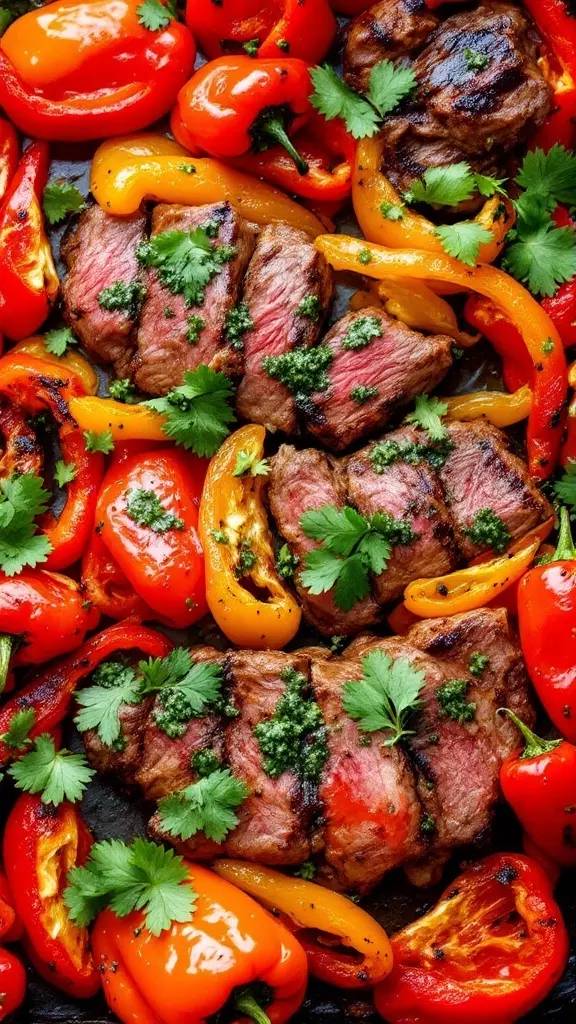 Chimichurri steak with roasted peppers is a simple dish that packs a punch. The vibrant flavors of the steak paired with sweet, charred peppers make for a delightful family meal. This recipe is perfect for busy nights and will surely impress everyone at the table.