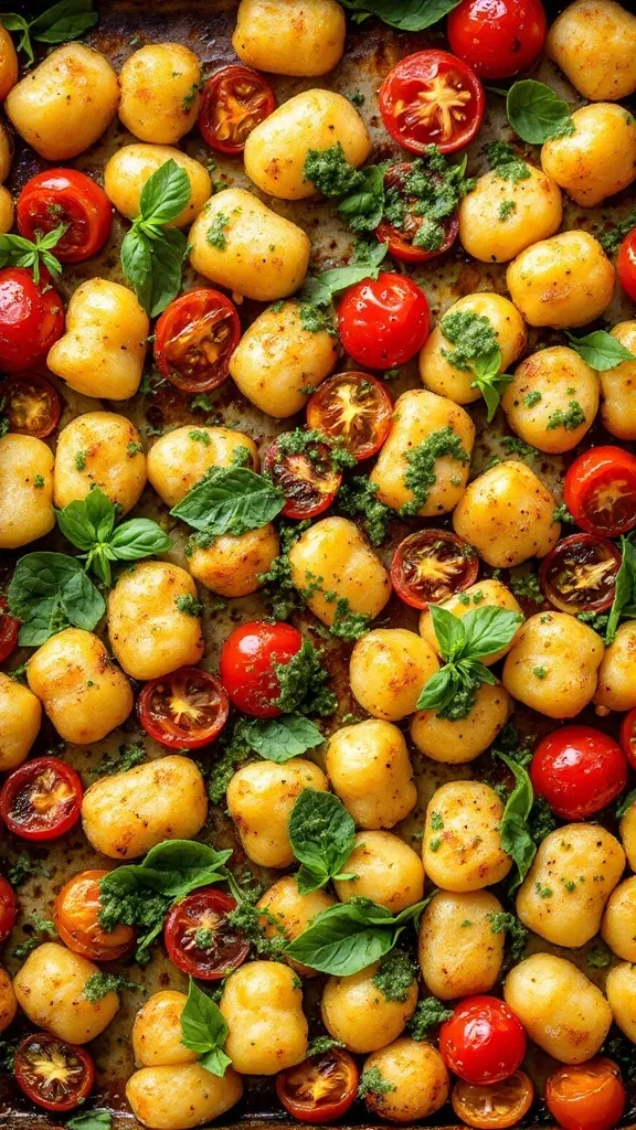 Crispy pesto sheet pan gnocchi is a simple and tasty dinner that busy moms will love. Toss gnocchi and cherry tomatoes with pesto, then roast until everything is golden and delicious. Top it off with fresh parmesan for an easy meal that the whole family can enjoy!
