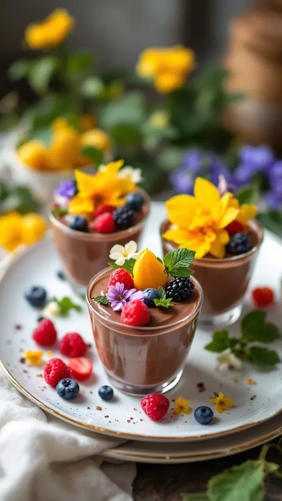 Fruit-decorated chocolate mousse is a delightful treat that combines rich, creamy chocolate with the bright flavors of fresh fruit. This dessert is not only delicious but also visually appealing, making it a perfect choice for your Easter celebrations. The balance of the smooth chocolate and the tangy sweetness of berries creates a lovely experience for your taste buds.