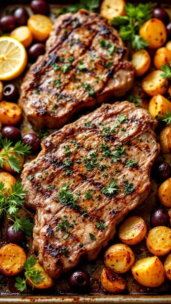 This Greek Steak & Roasted Potatoes recipe is a hit for family dinners. Juicy steak pairs perfectly with golden potatoes, all seasoned with fresh herbs and a touch of lemon. It's a simple meal that brings everyone together around the table.