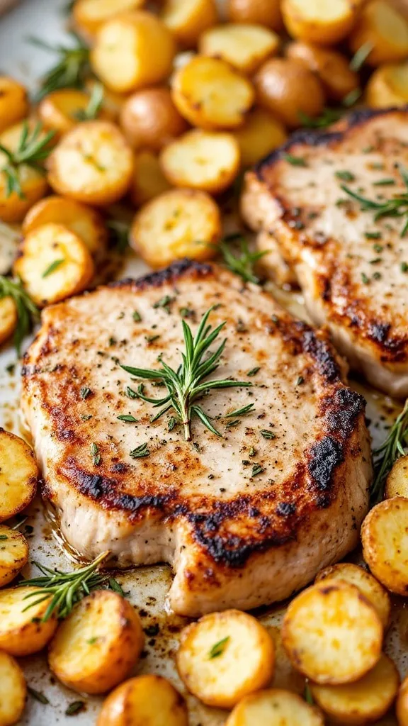 These herb-rubbed sheet pan pork chops are perfect for busy nights. They cook on one sheet pan with flavorful roasted potatoes, making cleanup a breeze. Your family will love the tasty combination, and you’ll appreciate how quick and easy it is!

