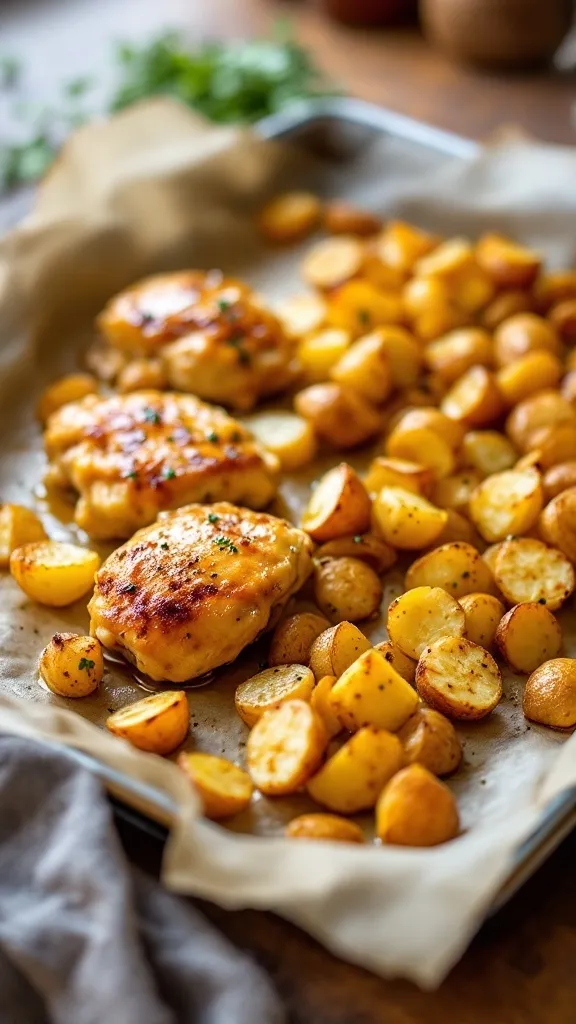 Honey mustard chicken thighs are a weeknight win! With their sweet and tangy flavor, they pair perfectly with crispy roasted potatoes. Just pop everything on a sheet pan, and dinner is ready with minimal fuss.

