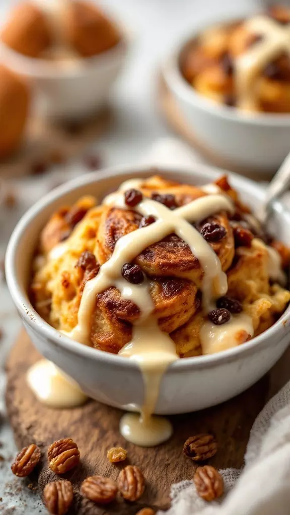 Hot Cross Bun Bread Pudding is a delightful fusion of traditional Easter flavors and comforting dessert. This dish takes the classic hot cross buns, known for their spiced dough and fruity bits, and transforms them into a warm, custard-like pudding. The result is a sweet and satisfying treat that combines the familiar taste of festive spices like cinnamon and nutmeg with the comforting texture of bread pudding.