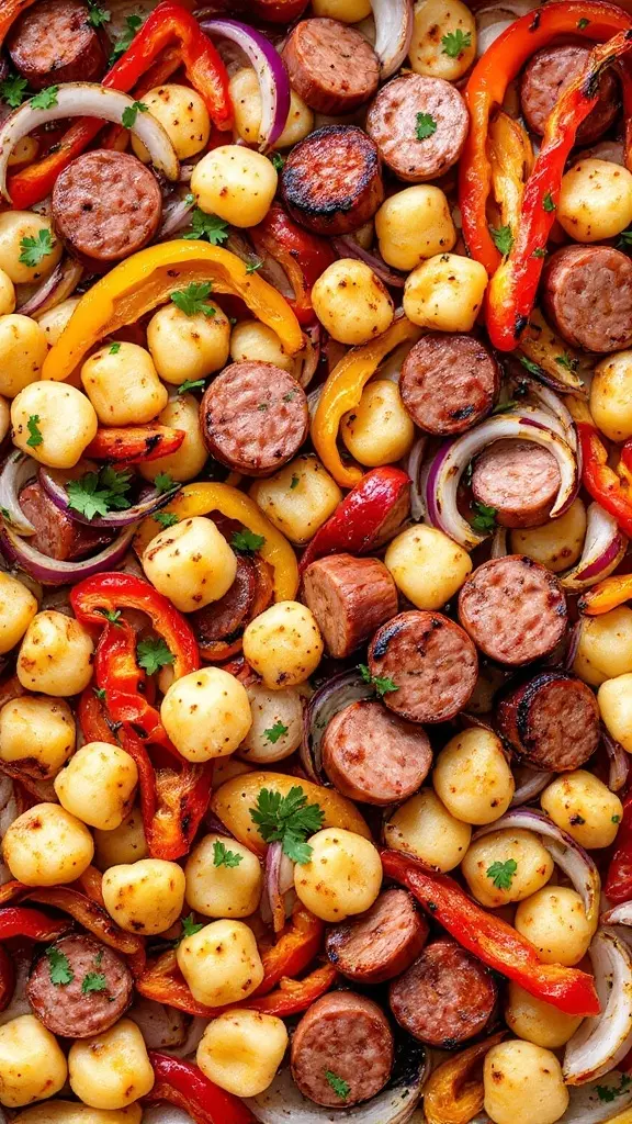 This Italian Sausage & Gnocchi Bake is a total weeknight win! Juicy sausage pairs perfectly with tender gnocchi and colorful veggies. Just toss everything on a sheet pan, and dinner is served without any fuss.