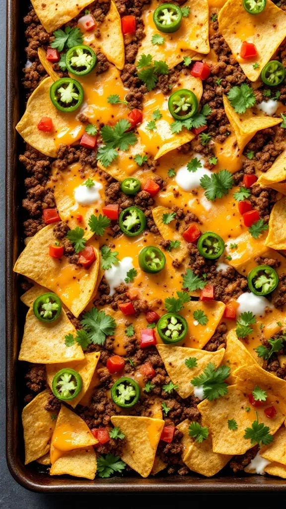 These loaded sheet pan nachos are a game changer for busy nights. Just layer crispy tortilla chips with seasoned ground beef, gooey cheese, and your favorite toppings. It’s a fun, quick meal that everyone will love!
