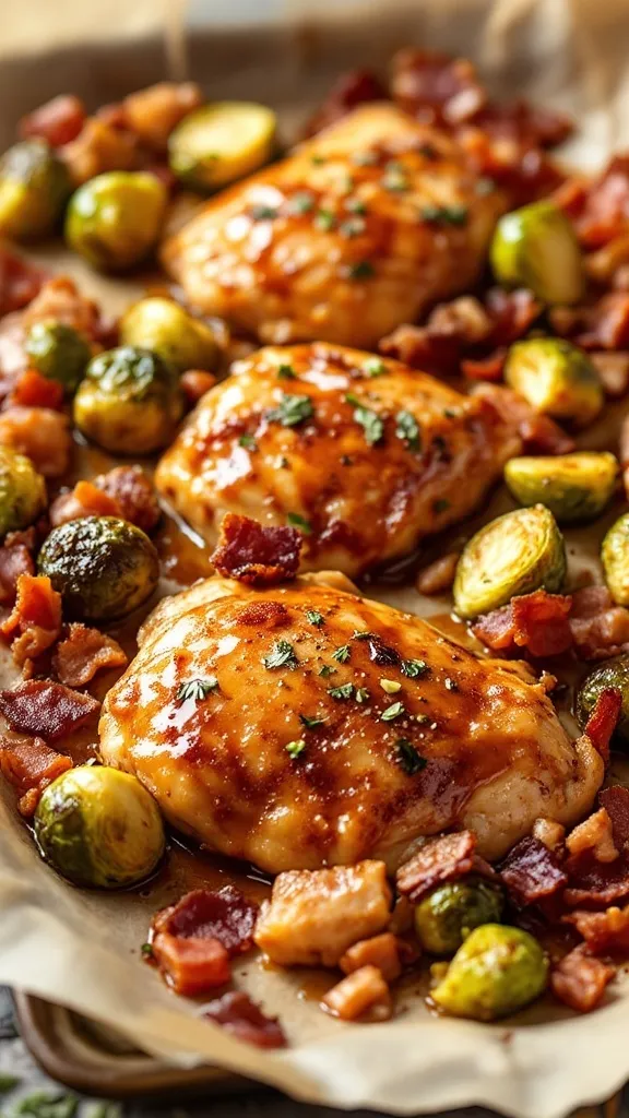 This Maple Dijon Chicken is a simple way to bring bold flavors to your weeknight dinners. The chicken bakes to juicy perfection, surrounded by crispy Brussels sprouts and savory bacon. It's a quick meal that the whole family will enjoy, making your busy evenings a bit easier.