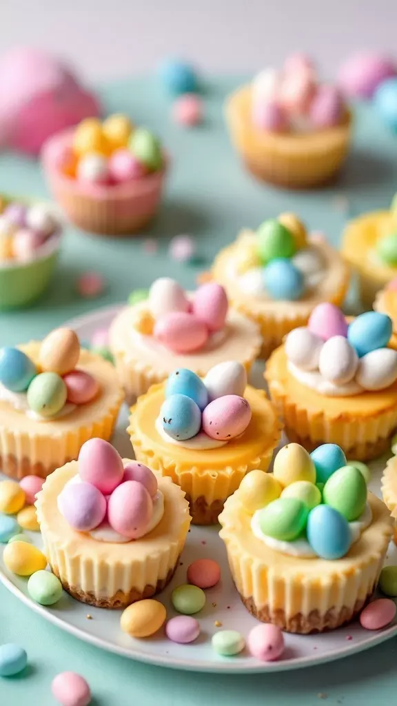 Mini Easter Egg Cheesecakes are a delightful treat to celebrate the season. These tiny desserts combine a rich, creamy cheesecake filling with a buttery crust, all topped with colorful candy eggs that add a festive touch. They are not only delicious but also super easy to whip up, making them perfect for family gatherings during Easter.