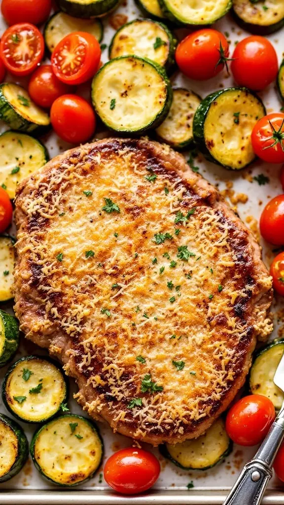 This Parmesan crusted steak is a real treat for family mealtimes! The juicy steak pairs perfectly with tender roasted zucchini and cherry tomatoes, creating a colorful and delicious dish. It’s easy to prepare on a sheet pan, making clean-up a breeze!