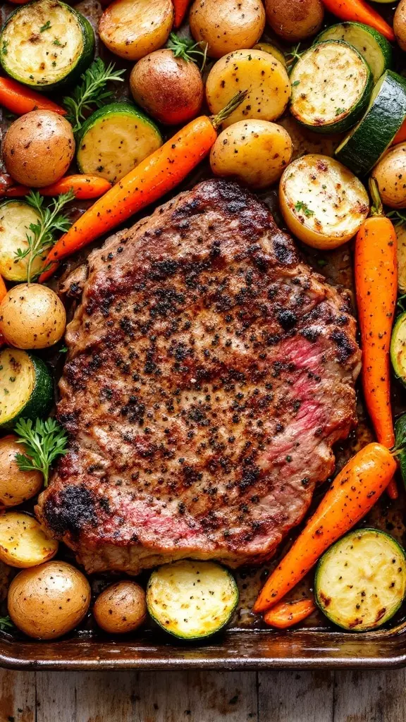 This peppercorn crusted steak pairs perfectly with roasted veggies for a simple family dinner. The steak is juicy and flavorful, while the veggies add a fresh crunch to each bite. It’s an easy, one-pan meal that everyone will love!