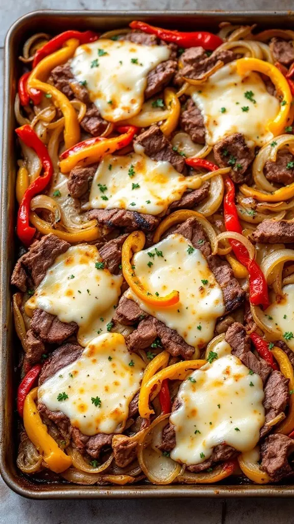 This Philly cheesesteak sheet pan dinner is a fun way to enjoy a classic dish without the hassle. Perfectly cooked steak, colorful peppers, and melted cheese come together on one tray for a meal that's quick and easy. Your family will love this tasty twist on a beloved favorite!