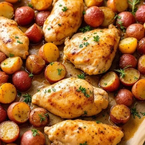 This Sheet Pan Ranch Chicken and Baby Red Potatoes is a weeknight lifesaver—just one pan, bold ranch flavor, and barely any cleanup. So easy and so good! #sheetpandinner #ranchchicken #easychickenrecipes #weeknightmeals #familydinner