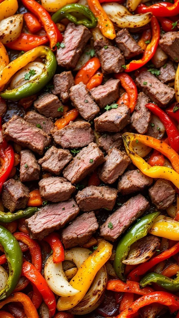 Sheet pan steak fajitas make dinner a breeze. Simply toss sliced steak, bell peppers, and onions on a sheet pan, season, and roast until tender. Serve with warm tortillas and your favorite toppings for a family-friendly meal.

