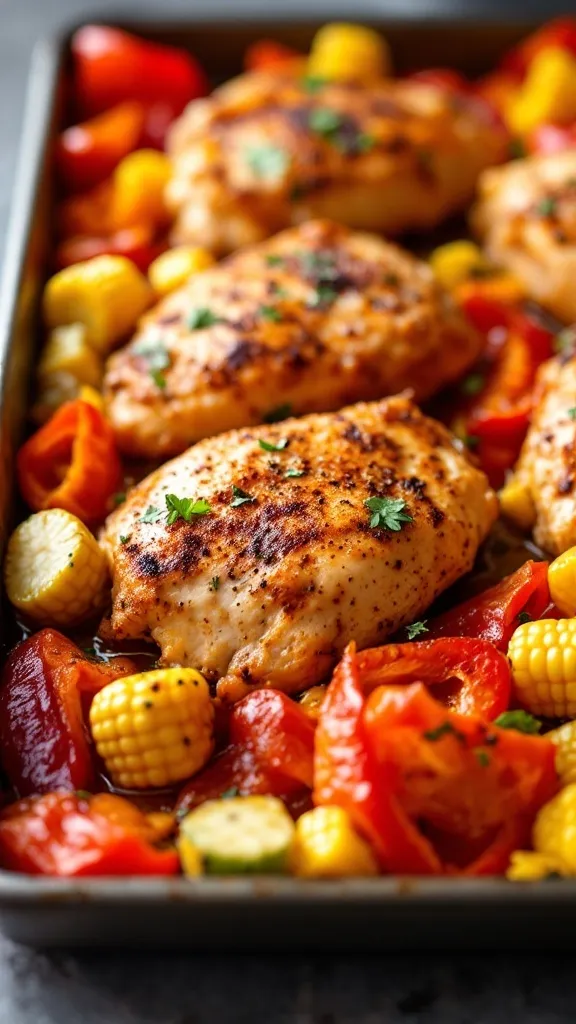 Craving bold, smoky flavors with a little heat? These Spicy Cajun Chicken Thighs with Corn and Bell Peppers bring the perfect balance of spice, crunch, and juiciness—all in one easy sheet pan meal. Crispy Cajun-seasoned chicken thighs roast alongside sweet corn and bell peppers, creating a dish that’s simple, satisfying, and packed with Southern-inspired flavor!