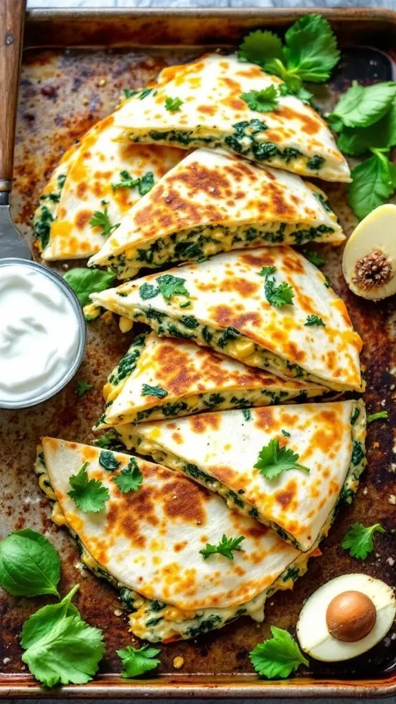 These spinach and artichoke quesadillas are a fun twist on a classic dish. Filled with creamy goodness and fresh greens, they make for a tasty dinner without much fuss. Serve them with a side of sour cream for an extra touch!

