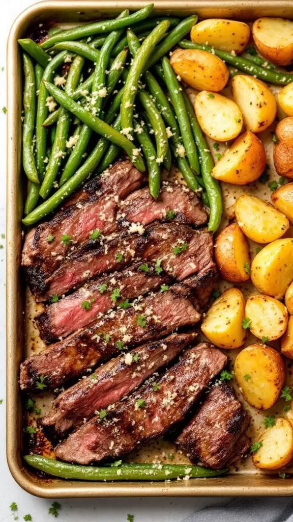 This dish combines juicy steak with garlic parmesan green beans for a perfect family meal. The green beans add a nice crunch and flavor that pairs wonderfully with the tender steak. It’s an easy sheet pan dinner that everyone will love!