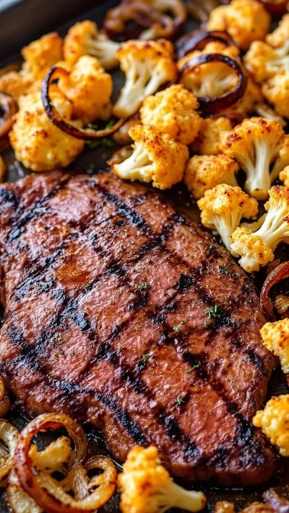 This dish brings together juicy steak and roasted cauliflower for a tasty meal. The smoked paprika adds a warm flavor that complements the steak perfectly. Easy to make on a sheet pan, it’s great for family dinners!