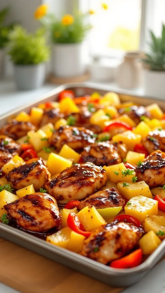 This Teriyaki Chicken and Pineapple sheet pan meal is a fun twist on a weeknight favorite. With juicy chicken, sweet pineapple, and colorful peppers all roasted together, dinner is both tasty and easy. Just toss everything on a pan, let the oven do the work, and enjoy a delicious meal with minimal cleanup!
