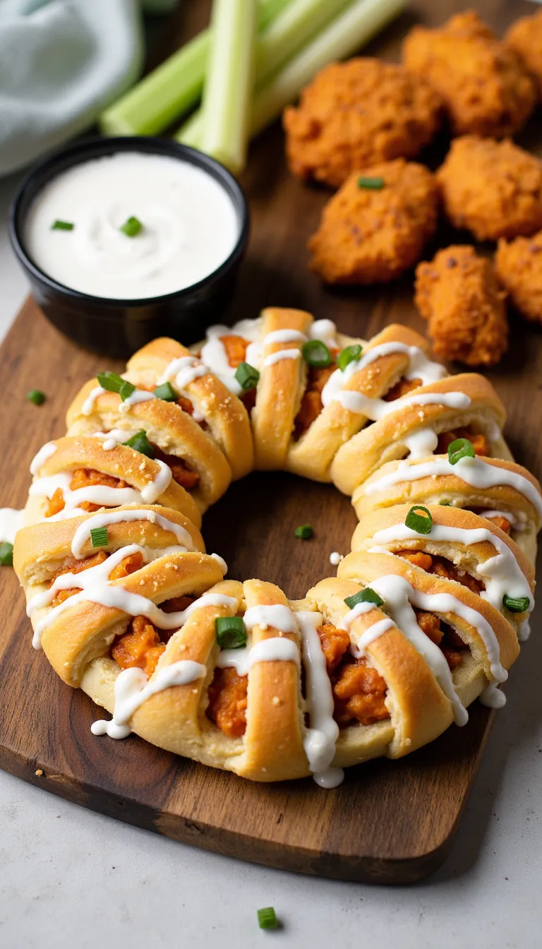 Creamy, spicy buffalo chicken wrapped in buttery crescent dough—this ring is the ultimate game day or party appetizer. #buffalochicken #crescentring #easyappetizers