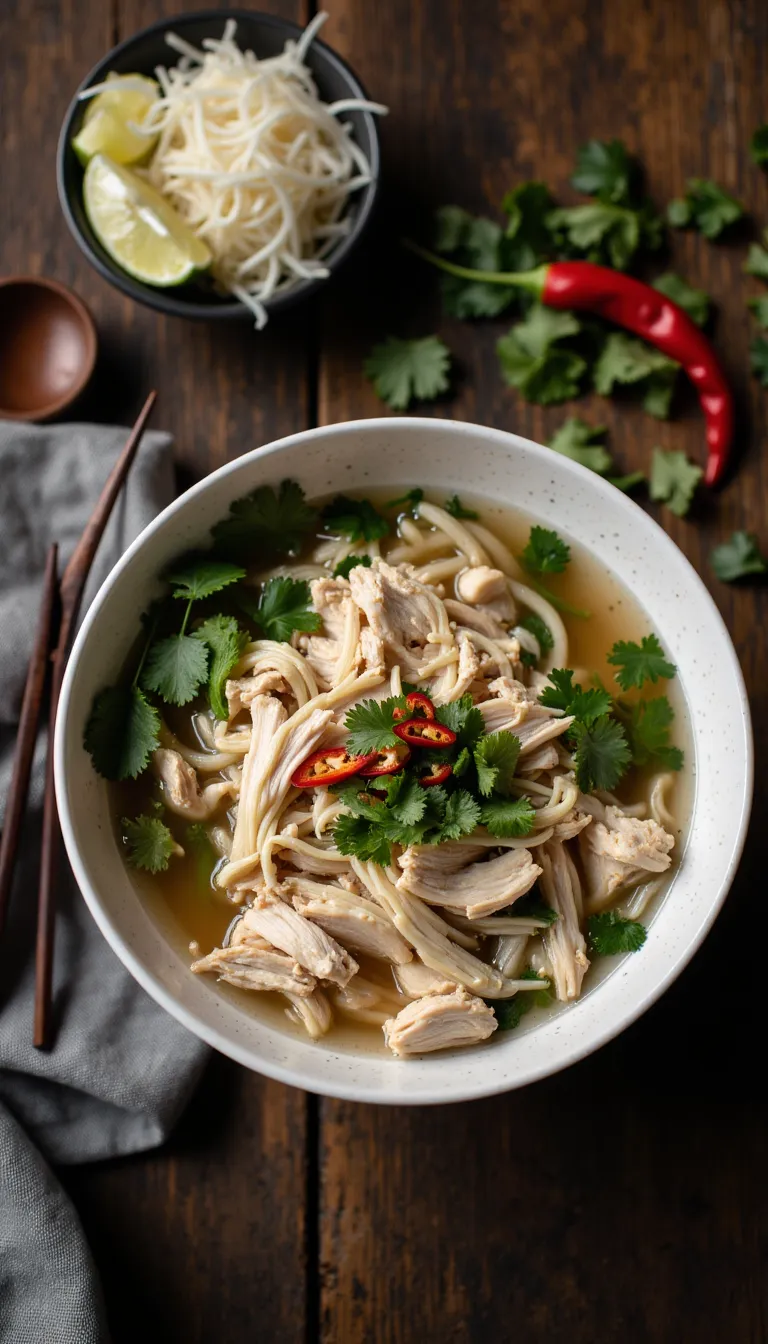 Fragrant, light, and full of fresh herbs—this Chicken Pho Noodle Soup is a cozy, flavorful twist on the classic. #chickennoodlesoup #pho #comfortfood