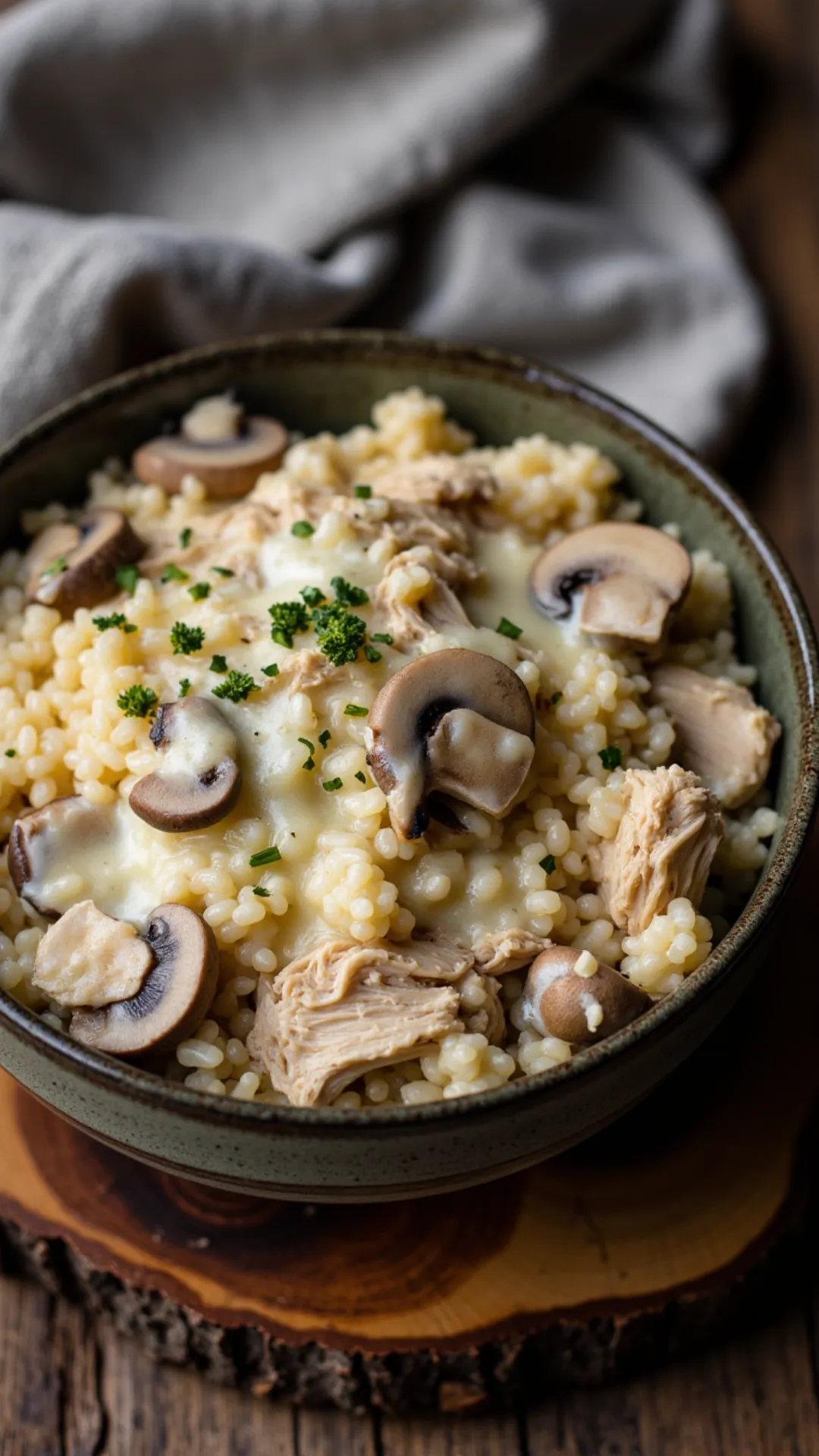 Earthy mushrooms and creamy rice make this crockpot chicken dinner the coziest comfort food you'll crave.