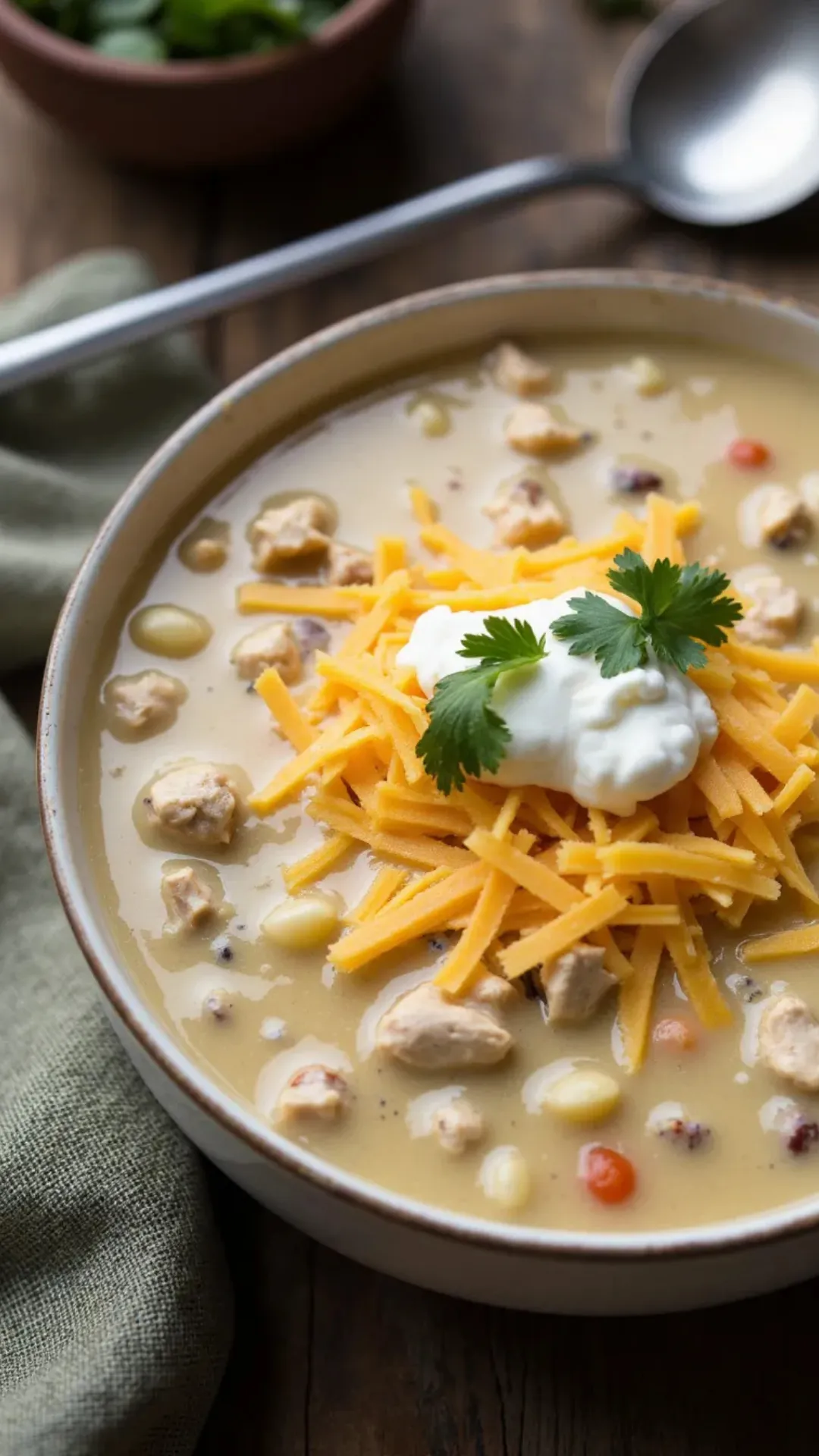 This creamy white chicken chili is cozy, rich, and bursting with flavor.