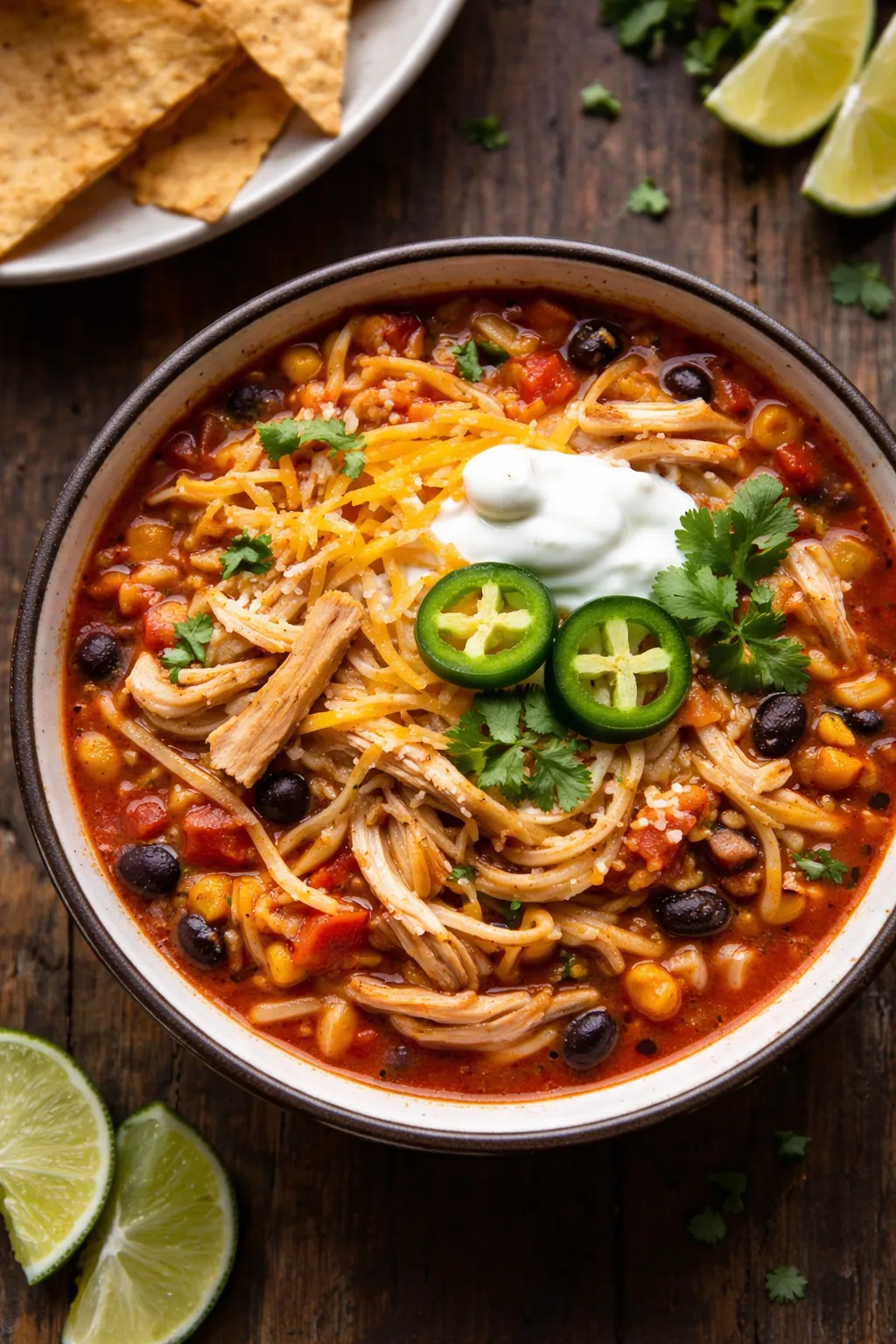 This Chicken Enchilada Noodle Soup takes everything you love about cheesy chicken enchiladas and turns it into a warm, slurpable bowl of comfort 😍
Tender noodles, juicy chicken, fire-roasted tomatoes, green chiles, black beans, and melty cheese come together for a bold, hearty twist on classic chicken noodle soup ✨