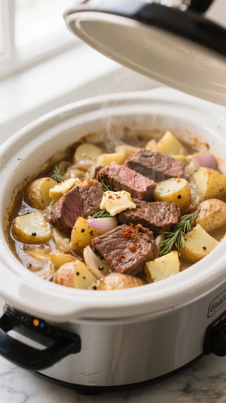 If you love set-it-and-forget-it dinners with real flavor, this one’s for you. Tender steak, creamy potatoes, smoky bacon, and melty cheese all cook together into a cozy, satisfying meal. It’s the kind of dinner that feels like a splurge but takes almost no effort. Toss everything in the slow cooker, go about your day, and come back to a complete, stick-to-your-ribs meal. Great for busy weeknights, game days, or whenever you want comfort food with minimal cleanup.