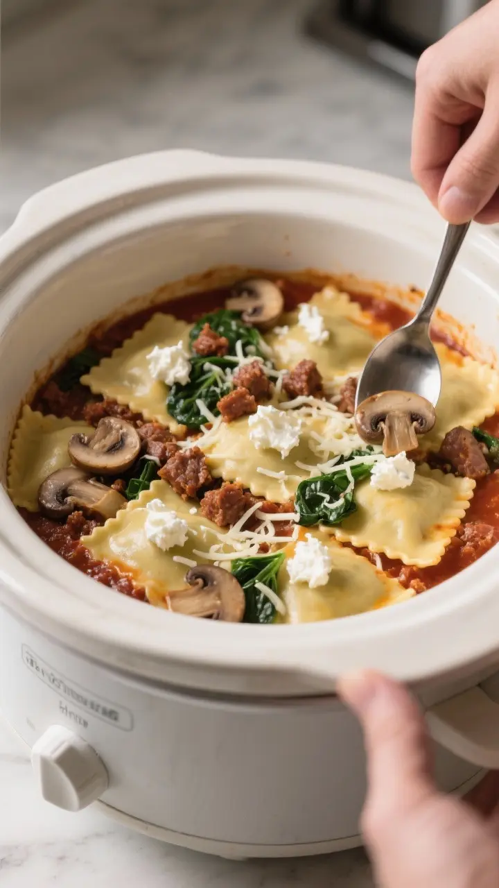 This is the kind of dinner you throw together when you’re short on time but still want something warm and satisfying. No boiling noodles, no fussy layering, and no babysitting the stove. Just a few pantry staples, a bag of frozen ravioli, and your slow cooker doing all the heavy lifting. It tastes like classic lasagna but without the work, and it’s a hit with kids and adults alike. Perfect for busy weeknights, lazy Sundays, or anytime you need an effortless comfort meal.