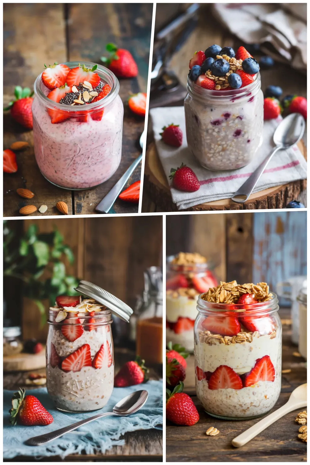 From strawberry banana to strawberry cheesecake, these overnight oats recipes make breakfast simple and satisfying. #BreakfastIdeas #OvernightOatsRecipes #EasyMeals #HealthyEating