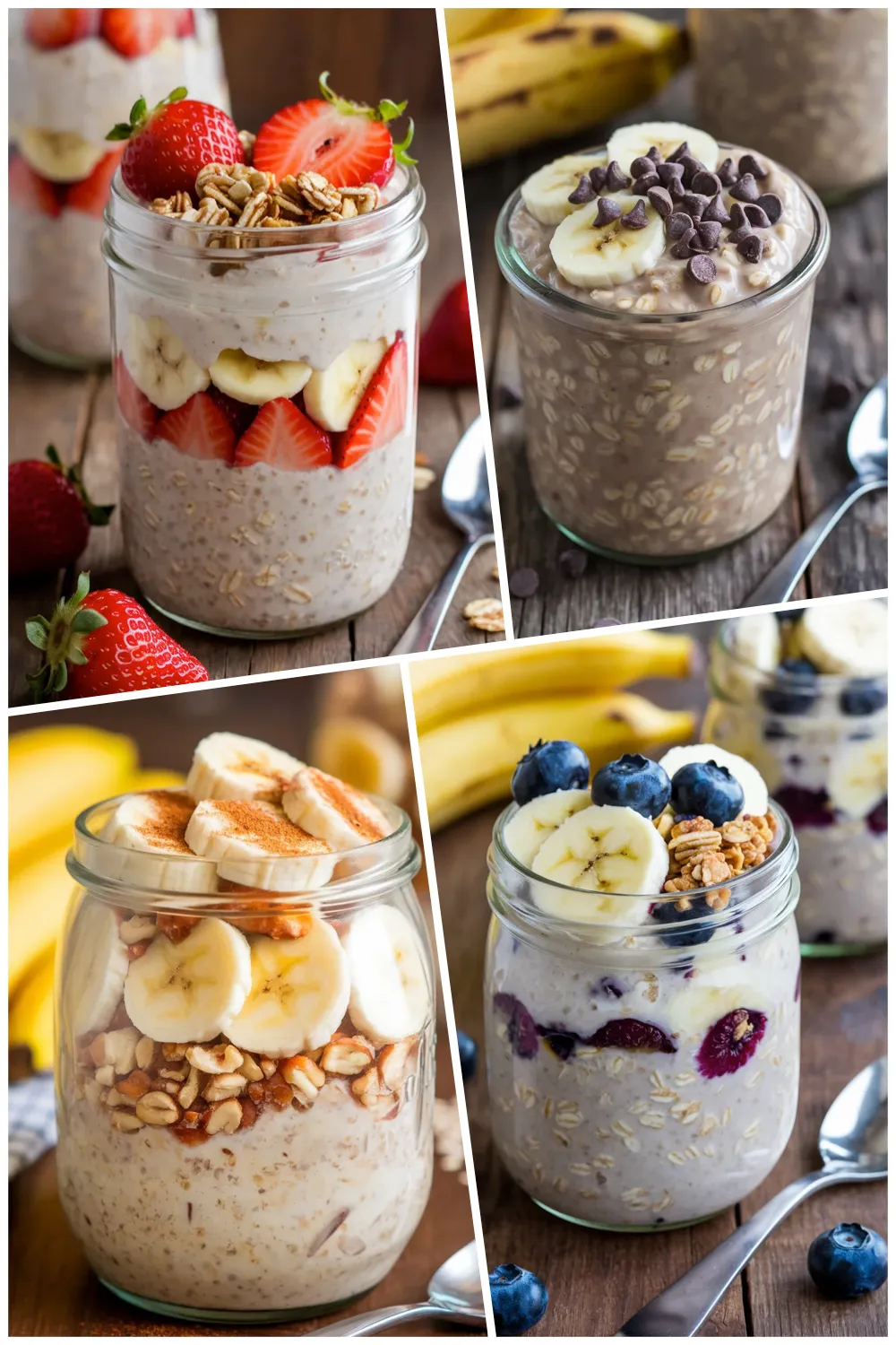 From banana peanut butter to cinnamon and fruit blends, these overnight oats make breakfast simple and satisfying. #BreakfastIdeas #OvernightOatsRecipes #EasyMeals #HealthyEating