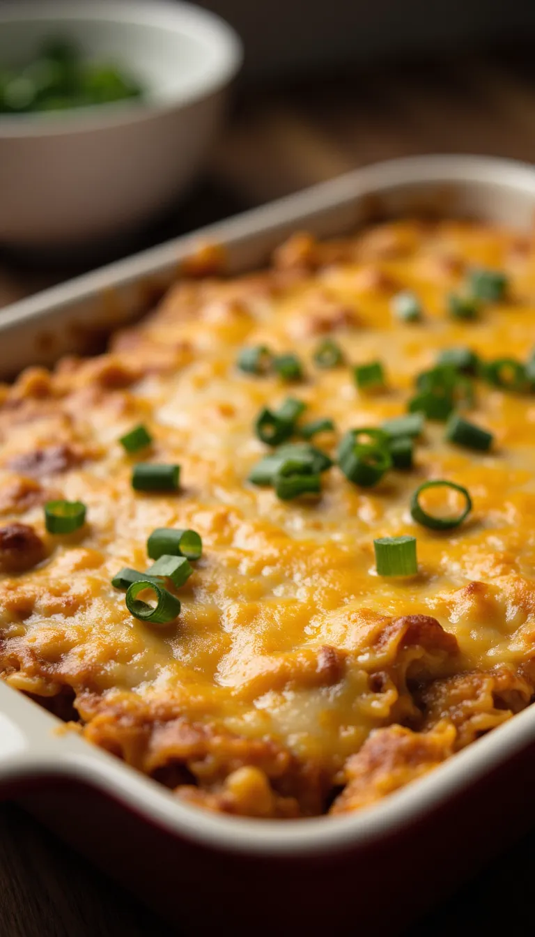 Turn ramen into a cheesy, spicy buffalo chicken bake—pure comfort in every bite! #comfortfood #ramencasserole #buffalochicken