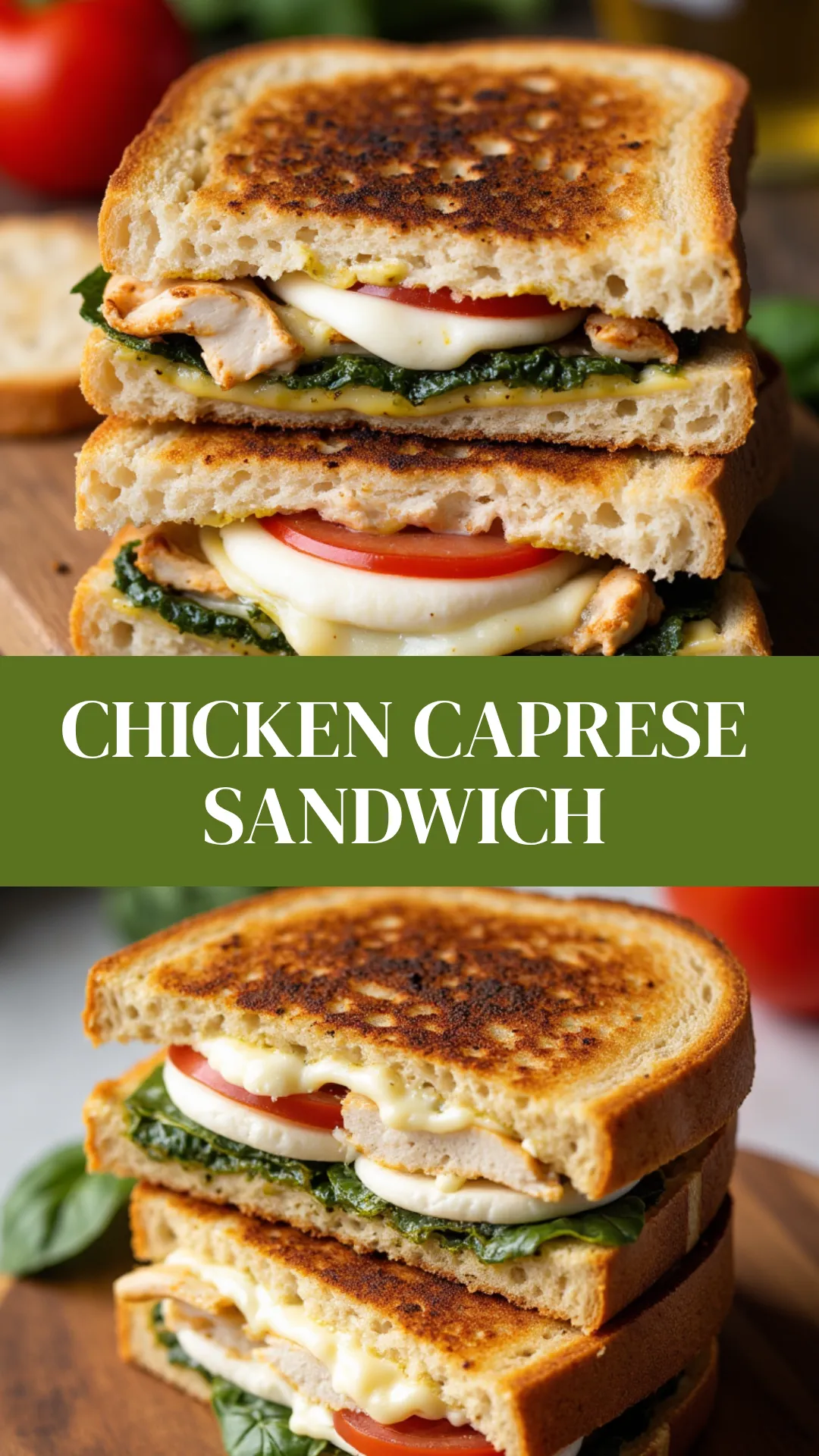 A melty, golden sandwich layered with juicy chicken, fresh tomato, mozzarella, and pesto. It’s easy, craveable, and perfect for lunch or dinner.
