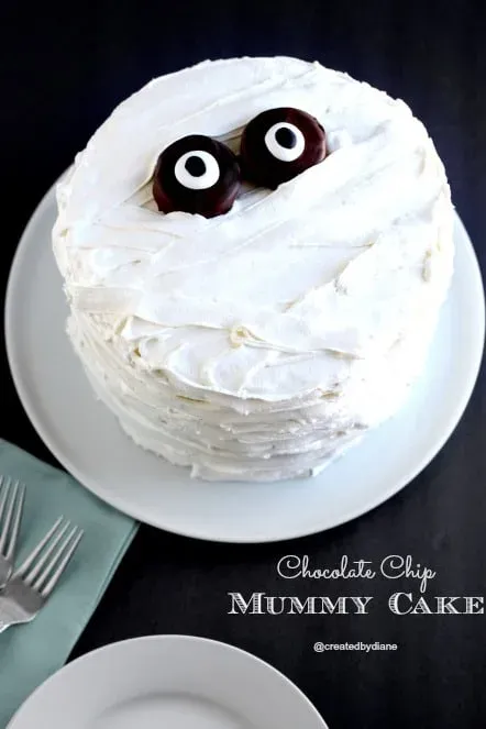Chocolate Chip Cake-Halloween Mummy Cake Recipe - If you're looking for an easy Halloween cake that the kids can make with you then this is it. Super simple but super effective!