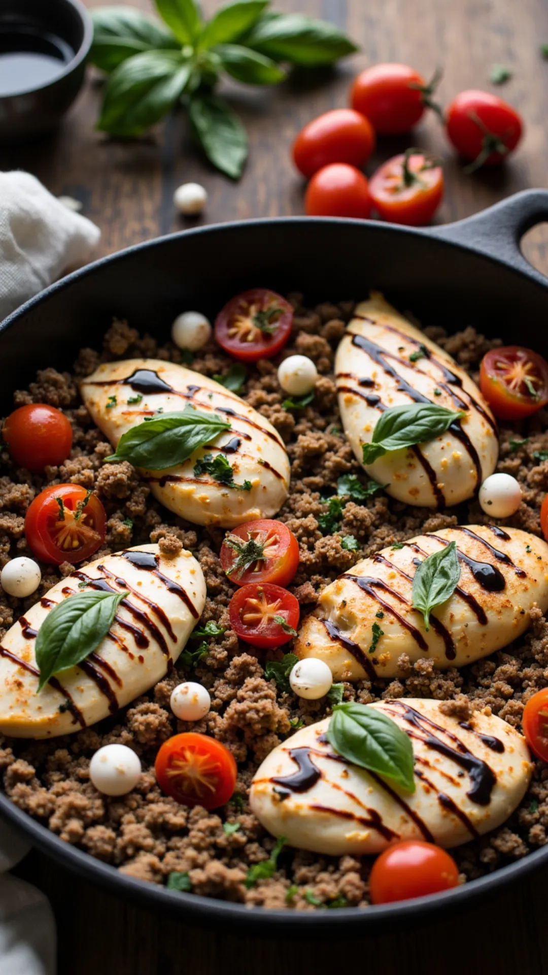 This Ground Chicken Caprese Skillet is fast, fresh, and full of bold Italian flavor.