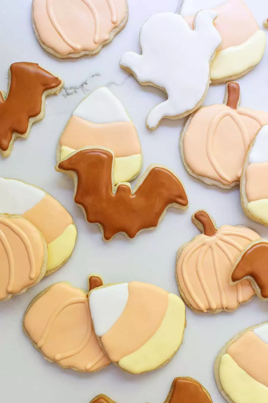 These pastel-style iced sugar cookies come in classic shapes like candy corn, bats, and pumpkins. They're elegant enough for grown-up parties but still fun and festive for kids to enjoy decorating.